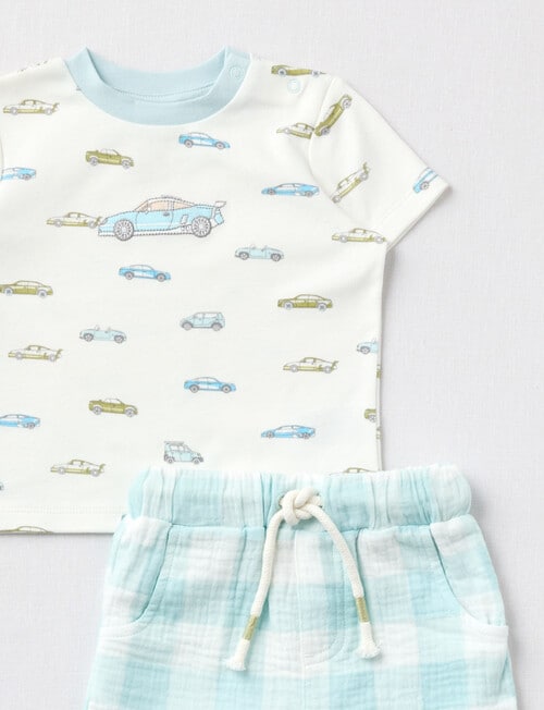 Little Bundle Car Top & Shorts Set, 2-Piece, Aqua product photo View 02 L