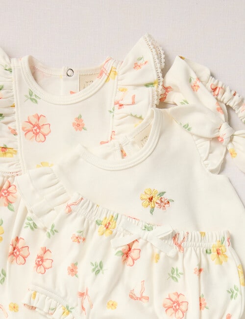 Little Bundle Flower Dress, Bodysuit, Bloomers & Headband Set, 4-Piece, White product photo View 03 L