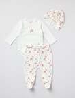 Little Bundle Flower Bodysuit, Crawlers & Hat Set, 3-Piece, White product photo