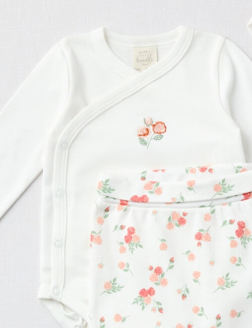 Little Bundle Flower Bodysuit, Crawlers & Hat Set, 3-Piece, White product photo View 02 L