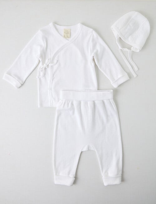 Little Bundle Pointelle Top, Pants & Hat Set, 3-Piece, Vanilla product photo