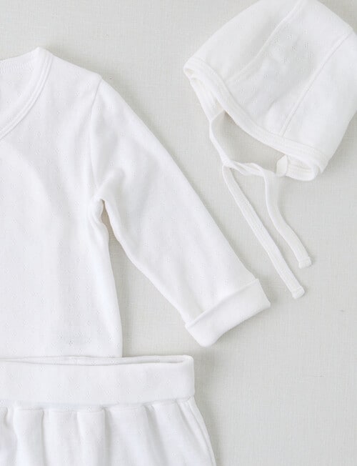 Little Bundle Pointelle Top, Pants & Hat Set, 3-Piece, Vanilla product photo View 03 L