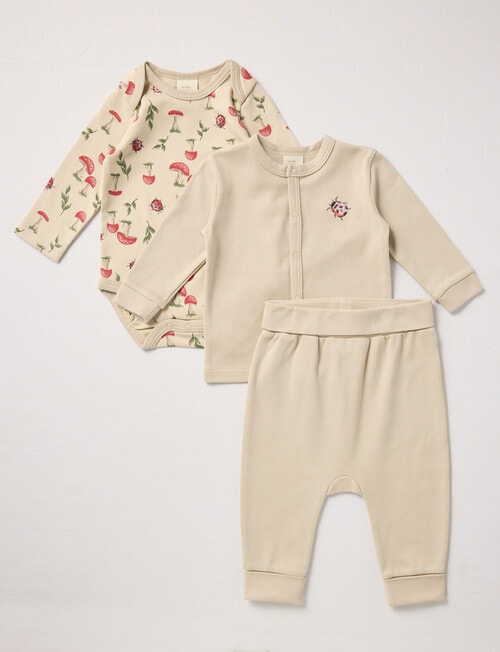 Little Bundle Lady Bug Bodysuit, Top & Pants Set, 3-Piece, Light Taupe product photo