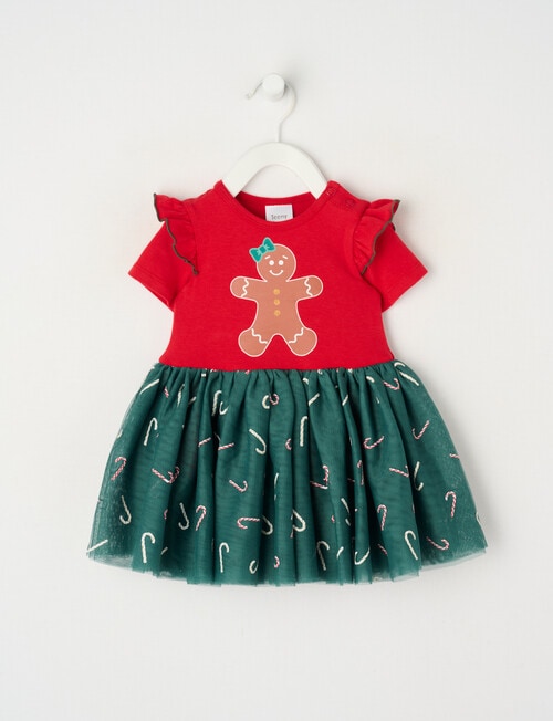 Teeny Weeny Christmas Novelty Gingerbread Man Tutu Bodysuit Dress, Red product photo
