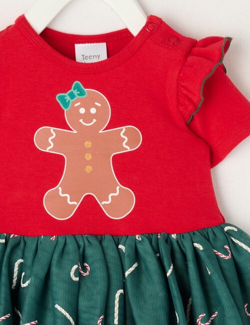 Teeny Weeny Christmas Novelty Gingerbread Man Tutu Bodysuit Dress, Red product photo View 02 L