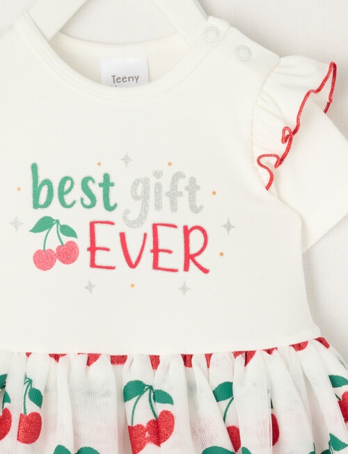 Teeny Weeny Christmas Novelty Best Gift Ever Tutu Bodysuit Dress, White product photo View 02 L
