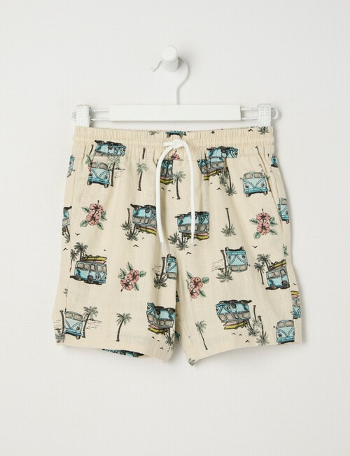 Mac & Ellie All Over Print Car Woven Shorts, Stone product photo