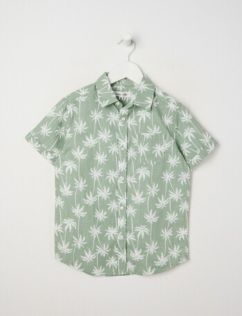 Mac & Ellie Palm All Over Print Short Sleeve Shirt, Khaki product photo