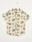 Mac & Ellie All Over Print Car Short Sleeve Shirt, Stone product photo