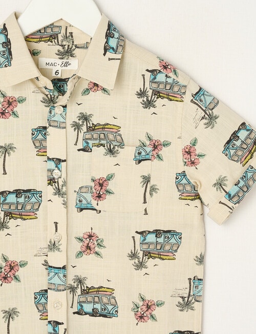 Mac & Ellie All Over Print Car Short Sleeve Shirt, Stone product photo View 02 L