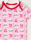 Teeny Weeny Christmas Novelty Bows Short-Sleeve Bodysuit, Pink product photo View 02 S