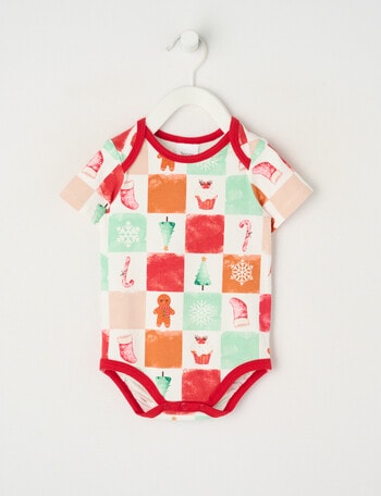 Teeny Weeny Christmas Novelty Gingerbread Man Short-Sleeve Bodysuit, Red product photo