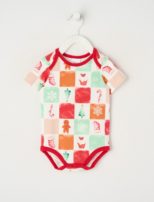 Teeny Weeny Christmas Novelty Gingerbread Man Short-Sleeve Bodysuit, Red product photo