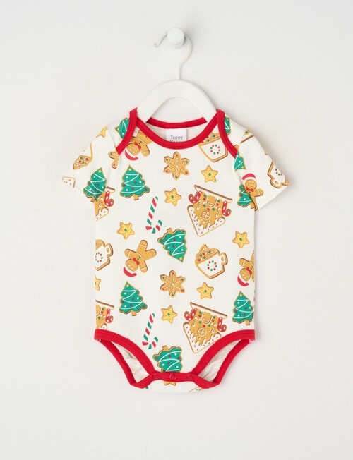Teeny Weeny Christmas Novelty Gingerbread Cookie Short-Sleeve Bodysuit, White product photo