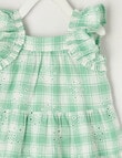 Teeny Weeny Linen-Blend Embroidered Anglaise Check Dress, Green product photo View 02 S