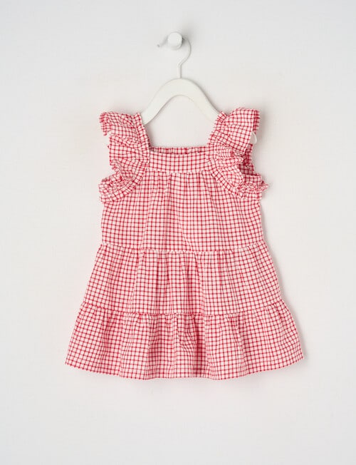 Teeny Weeny Linen-Blend Check Dress, Red product photo