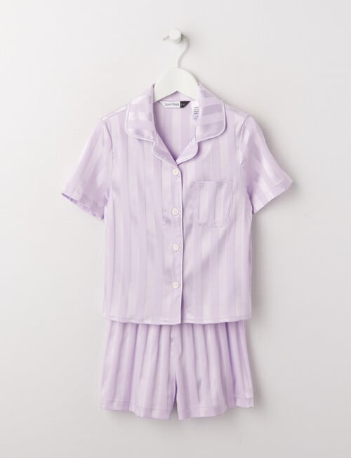 Sleep Mode Stripe Jacquard Satin Short Sleeve PJ Set, Lavendar, 2-8 product photo