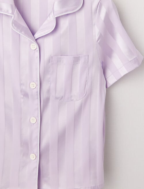 Sleep Mode Stripe Jacquard Satin Short Sleeve PJ Set, Lavendar, 2-8 product photo View 02 L