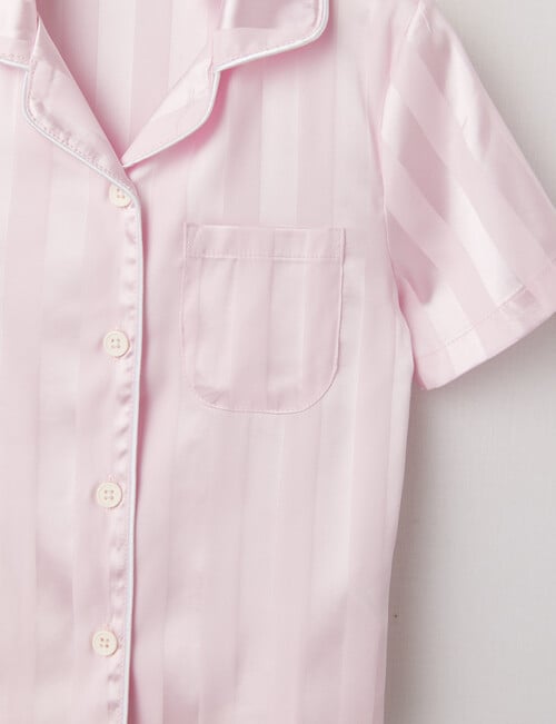 Sleep Mode Stripe Jacquard Satin Short Sleeve PJ Set, Light Pink, 2-8 product photo View 02 L