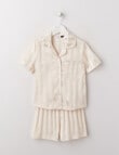 Sleep Mode Stripe Jacquard Satin Short Sleeve PJ Set, Stone, 2-8 product photo