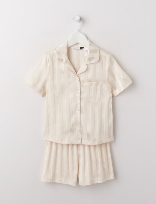 Sleep Mode Stripe Jacquard Satin Short Sleeve PJ Set, Stone, 2-8 product photo
