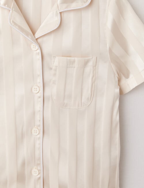 Sleep Mode Stripe Jacquard Satin Short Sleeve PJ Set, Stone, 2-8 product photo View 02 L