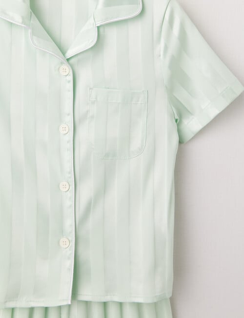 Sleep Mode Stripe Jacquard Satin Short Sleeve PJ Set, Mint, 2-8 product photo View 02 L