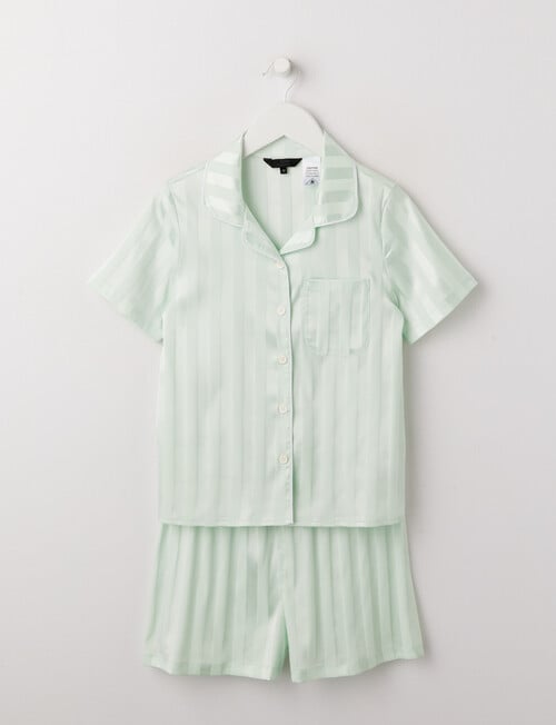 Sleep Squad Stripe Jacquard Satin Short Sleeve PJ Set, Mint, 10-16 product photo