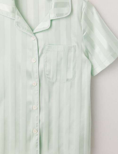 Sleep Squad Stripe Jacquard Satin Short Sleeve PJ Set, Mint, 10-16 product photo View 02 L