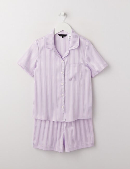 Sleep Squad Stripe Jacquard Satin Short Sleeve PJ Set, Lavender, 10-16 product photo