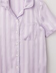 Sleep Squad Stripe Jacquard Satin Short Sleeve PJ Set, Lavender, 10-16 product photo View 02 S