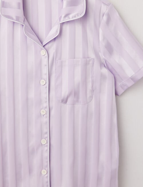 Sleep Squad Stripe Jacquard Satin Short Sleeve PJ Set, Lavender, 10-16 product photo View 02 L