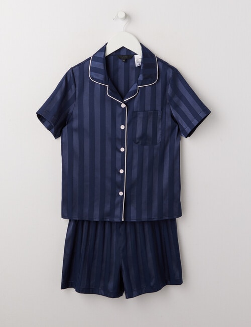 Sleep Squad Stripe Jacquard Satin Short Sleeve PJ Set, Midnight, 10-16 product photo