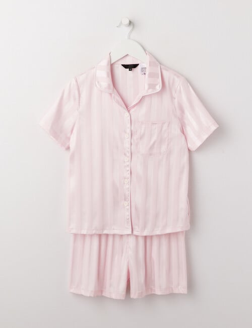 Sleep Squad Stripe Jacquard Satin Short Sleeve PJ Set, Light Pink, 10-16 product photo