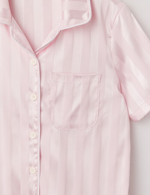 Sleep Squad Stripe Jacquard Satin Short Sleeve PJ Set, Light Pink, 10-16 product photo View 02 L