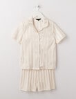 Sleep Squad Stripe Jacquard Satin Short Sleeve PJ Set, Stone, 10-16 product photo