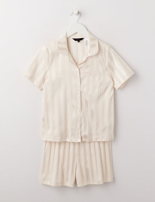Sleep Squad Stripe Jacquard Satin Short Sleeve PJ Set, Stone, 10-16 product photo