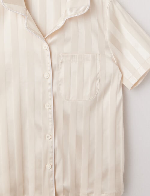 Sleep Squad Stripe Jacquard Satin Short Sleeve PJ Set, Stone, 10-16 product photo View 02 L