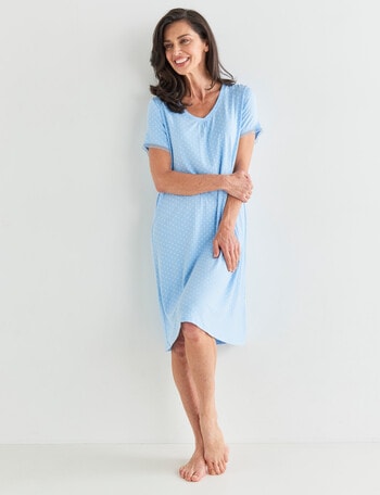 Ruby & Bloom Spot V-Neck Nightie, 10-26, Light Blue product photo
