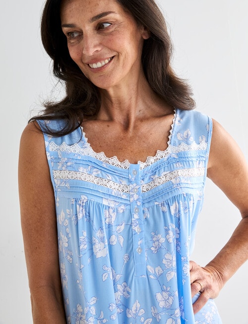 Ruby & Bloom Iris Print Lace Trim Nightie, 10-26, Light Blue product photo