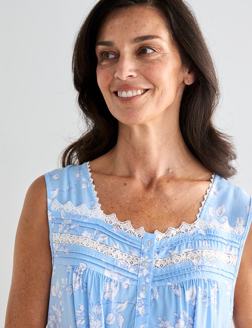 Ruby & Bloom Iris Print Lace Trim Nightie, 10-26, Light Blue product photo View 04 L