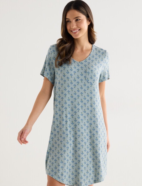 Whistle Sleep Short Sleeve V-Neck Nightie, 10-26, Soft Mint Print product photo