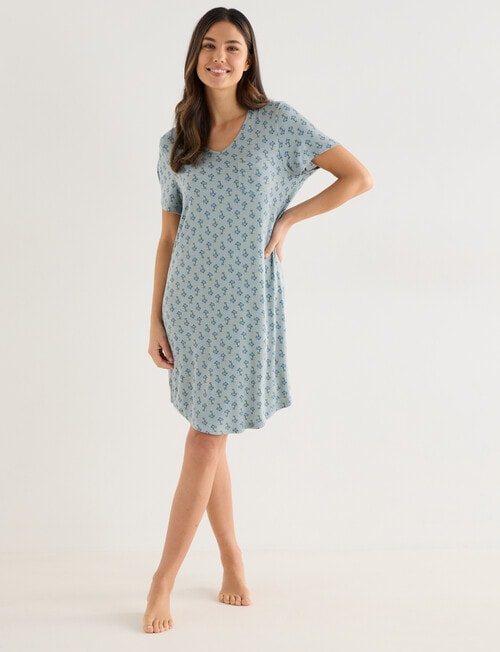 Whistle Sleep Short Sleeve V-Neck Nightie, 10-26, Soft Mint Print product photo View 03 L