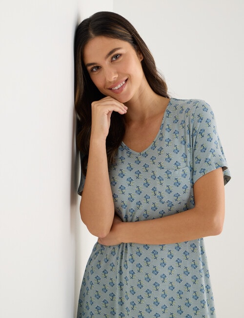 Whistle Sleep Short Sleeve V-Neck Nightie, 10-26, Soft Mint Print product photo View 04 L