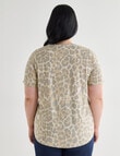 Studio Curve Organic Cotton Animal Print V-Neck Tee, Brown product photo View 02 S