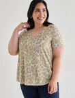 Studio Curve Organic Cotton Animal Print V-Neck Tee, Brown product photo View 05 S