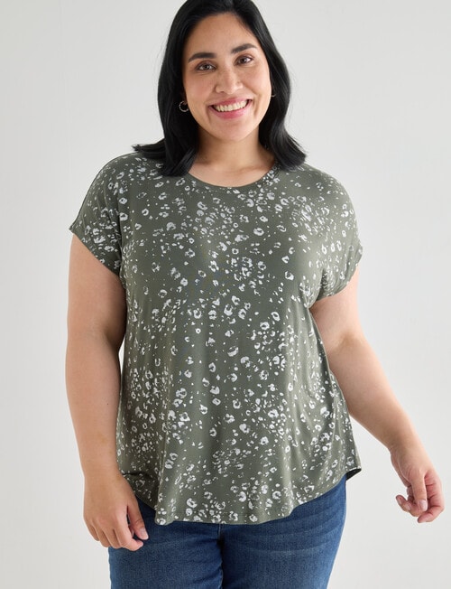 Studio Curve Boxy Tee with Foil Animal, Olive product photo