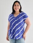 Studio Curve Tie Dye V-Neck Boxy Tee, Cobalt & White product photo