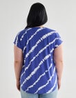 Studio Curve Tie Dye V-Neck Boxy Tee, Cobalt & White product photo View 02 S