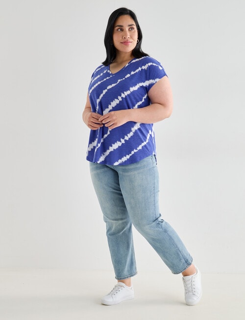 Studio Curve Tie Dye V-Neck Boxy Tee, Cobalt & White product photo View 03 L